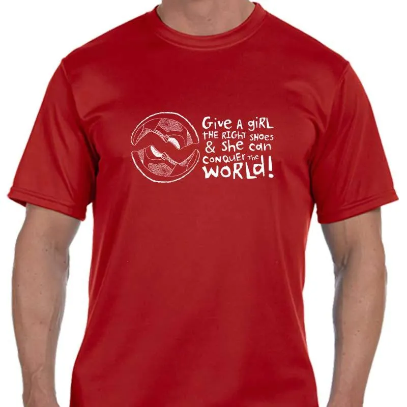 Men's Sports Tech Short Sleeve Crew - "Give A Girl The Right Shoes And She Can Conquer The World"