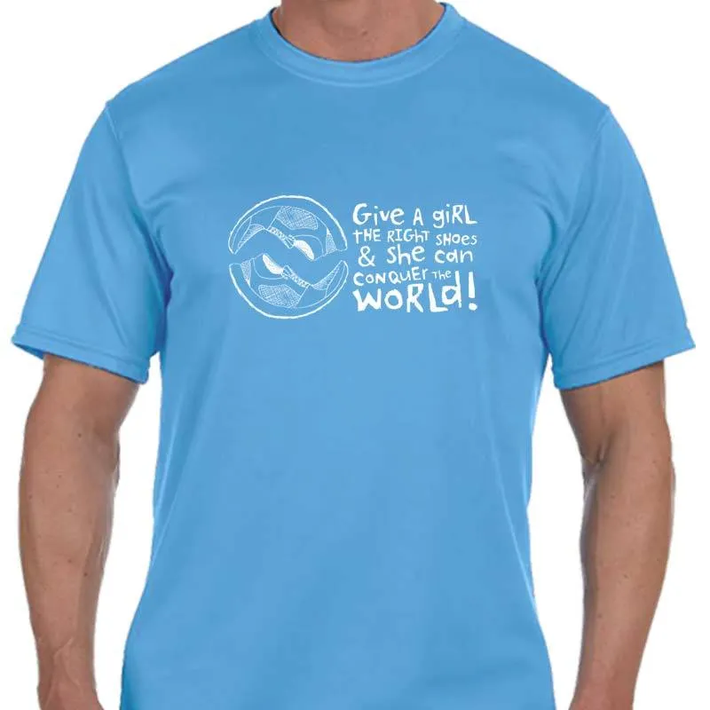 Men's Sports Tech Short Sleeve Crew - "Give A Girl The Right Shoes And She Can Conquer The World"