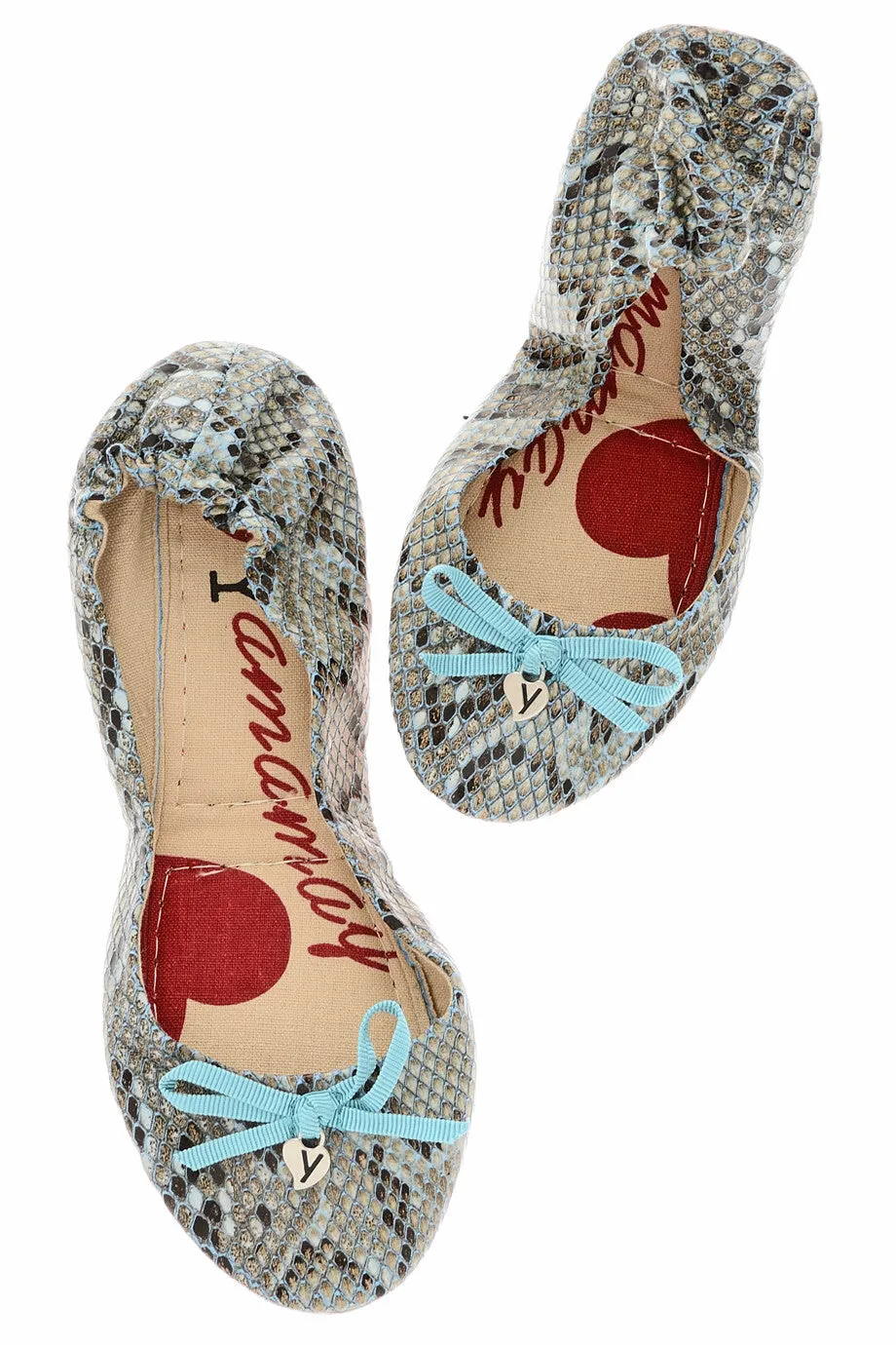 MIRIAM Turquoise Snakeprint Ballerinas