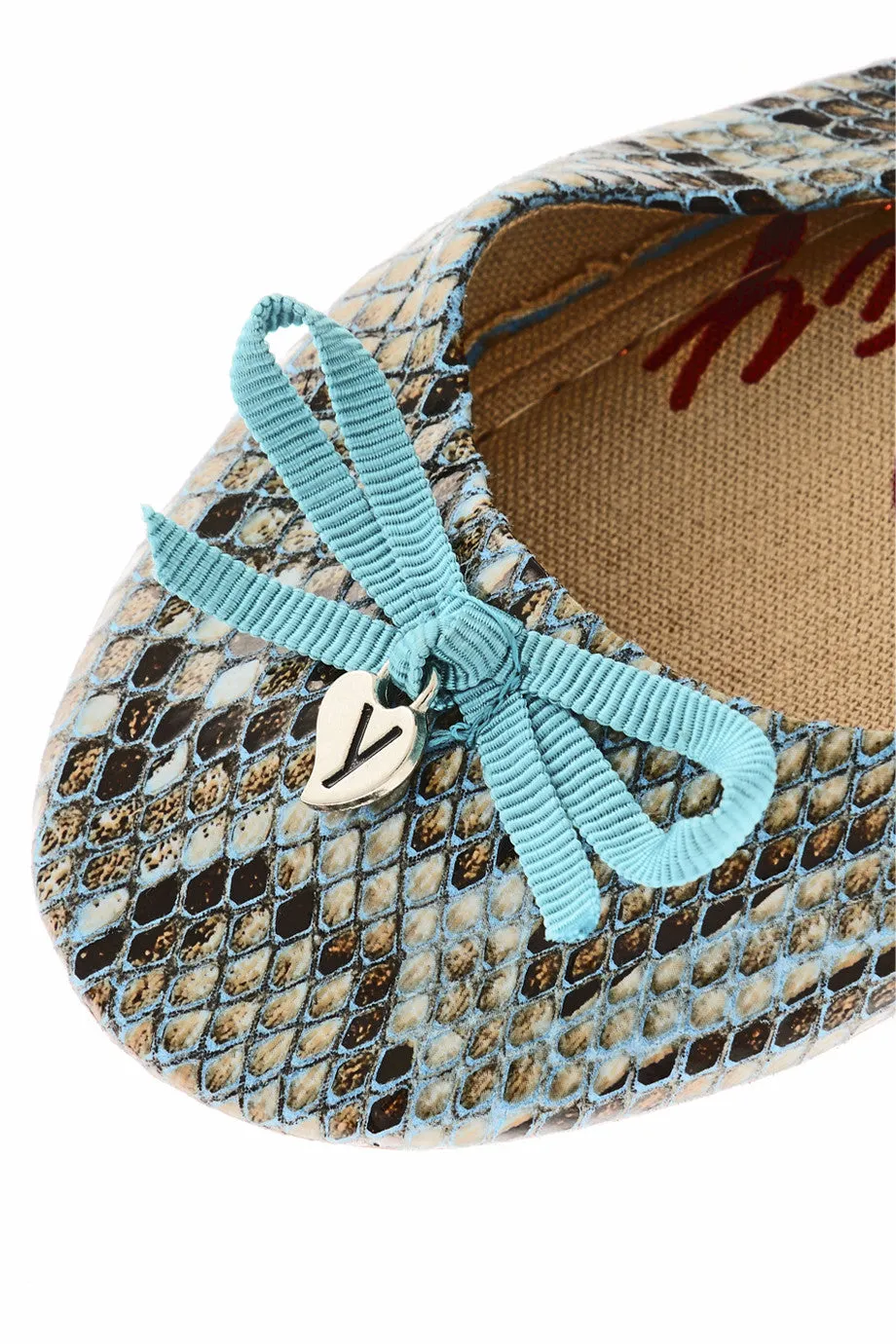 MIRIAM Turquoise Snakeprint Ballerinas