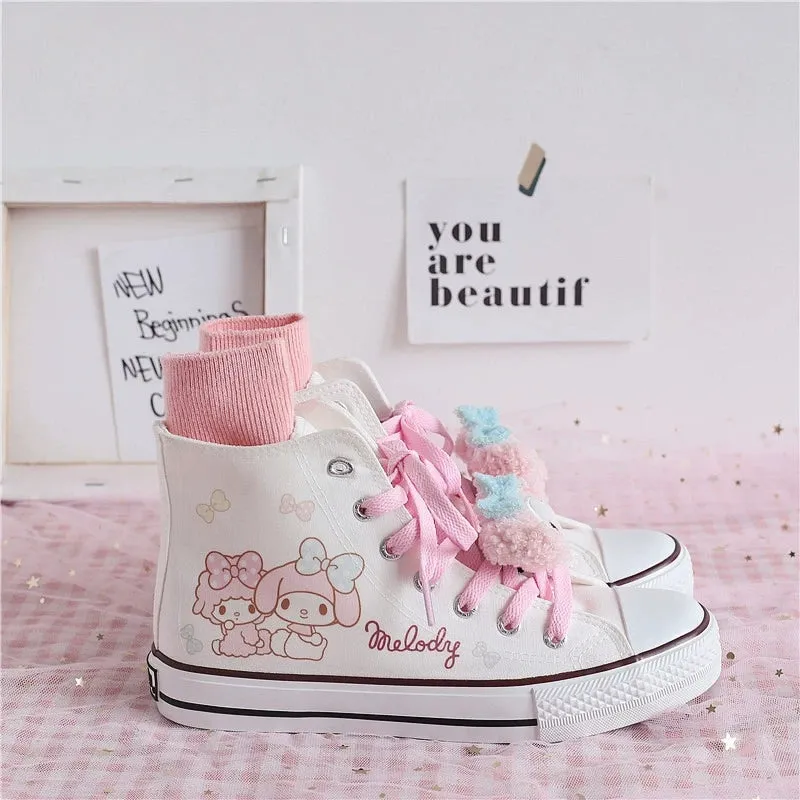 My Melody and My Sweet Piano Inspired Pink High-Top Canvas Sneakers