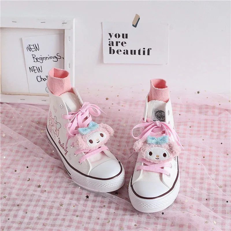 My Melody and My Sweet Piano Inspired Pink High-Top Canvas Sneakers