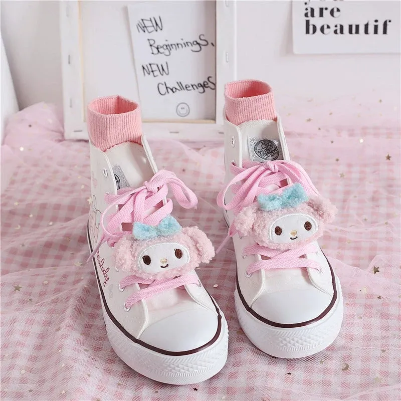 My Melody and My Sweet Piano Inspired Pink High-Top Canvas Sneakers