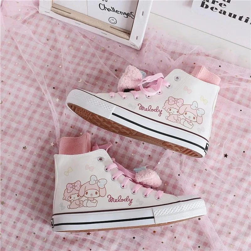 My Melody and My Sweet Piano Inspired Pink High-Top Canvas Sneakers