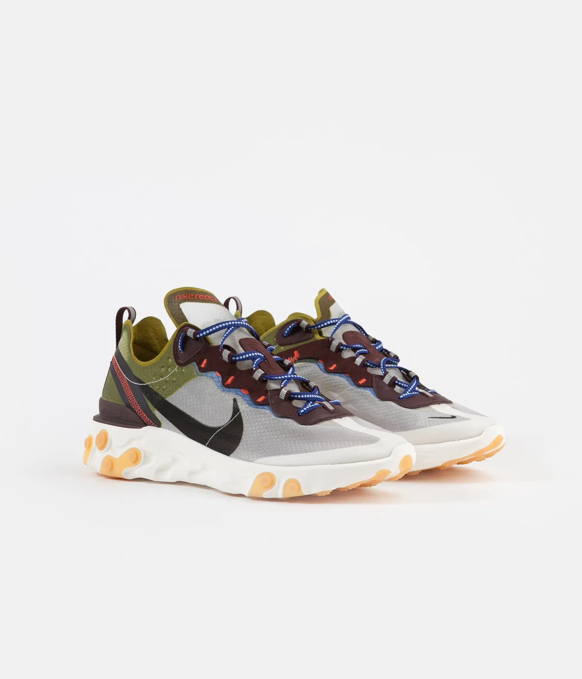 Nike React Element 87 Shoes - Moss / Black - El Dorado - Deep Royal Blue