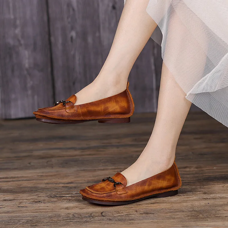 Original Design Handmade Brush Off Leather Loafers Horsebit-Detailed in Brown/Caramel