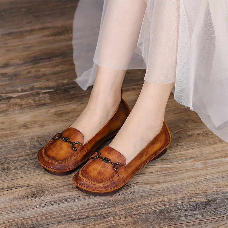 Original Design Handmade Brush Off Leather Loafers Horsebit-Detailed in Brown/Caramel