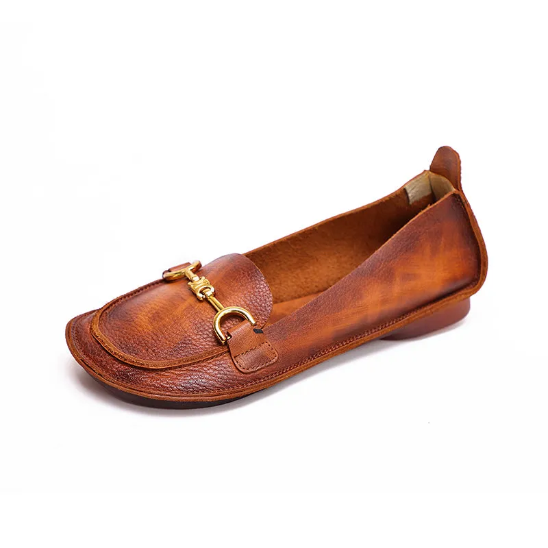 Original Design Handmade Brush Off Leather Loafers Horsebit-Detailed in Brown/Caramel