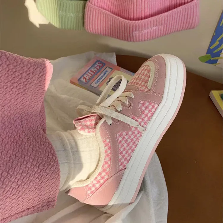 Pink Plaid canvas shoes  KF83552