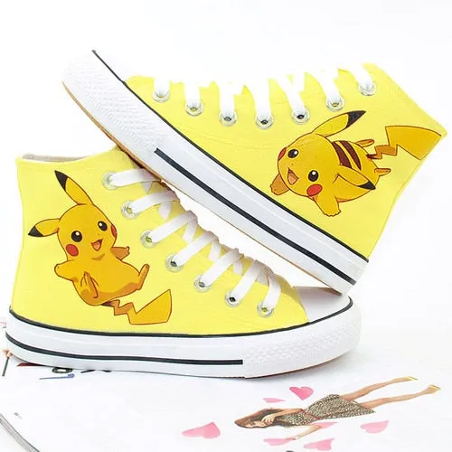 Pokemon Anime Cartoon Hand Painted Canvas Shoes High Top Casual Sneaker Minion Shoes Adults Minions Sneakers