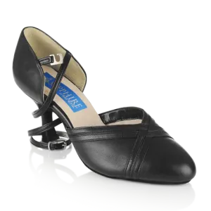 Ray Rose Geranium Black Leather Ladies Ballroom Dance Shoe with Adjustable Hook Buckle