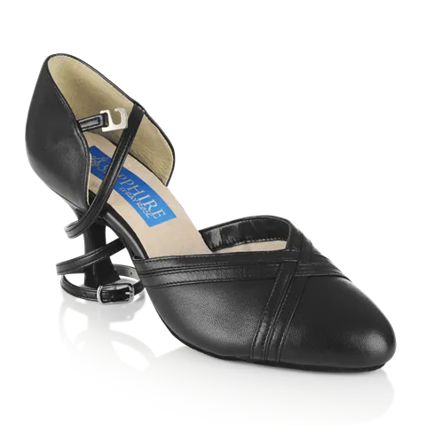 Ray Rose Geranium Black Leather Ladies Ballroom Dance Shoe with Adjustable Hook Buckle