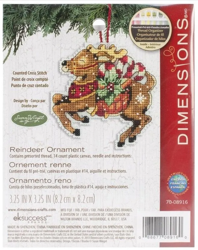 REINDEER ORNAMENT, Counted Cross Stitch Kit, 14 count plastic canvas, size 3,25" x 3,25", DIMENSIONS (70-08916)