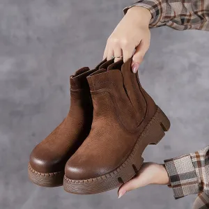 Retro Style Women's Handmade Chunky Chelsea Boots in Brown/Coffee