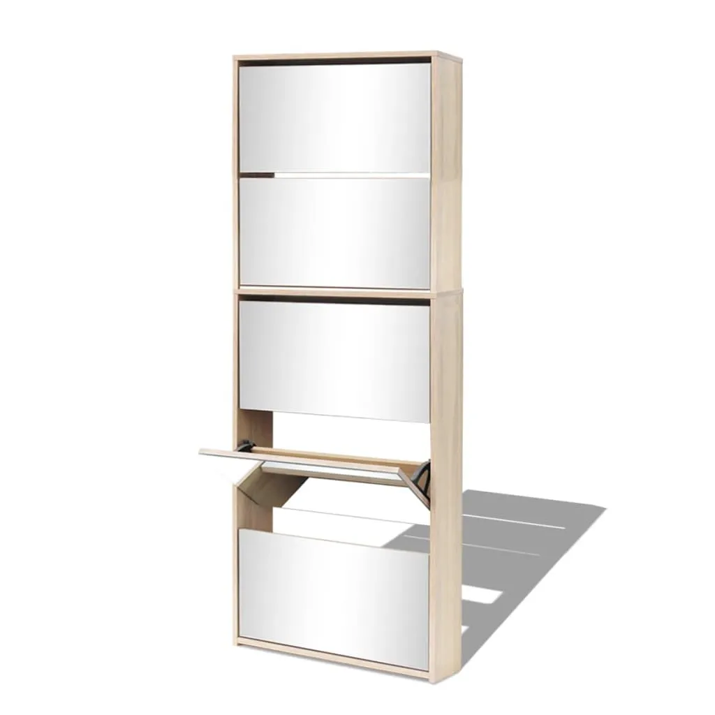 Shoe Cabinet 5-Layer Mirror Oak 63x17x169.5 cm