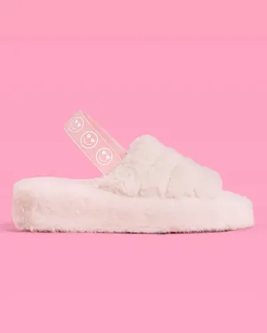 Smiley Slippers - blush fur slippers