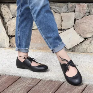 Soft Leather Lace Up Mary Jane Flats Oxfords Handmade in Black/Nude/Brown/Grey