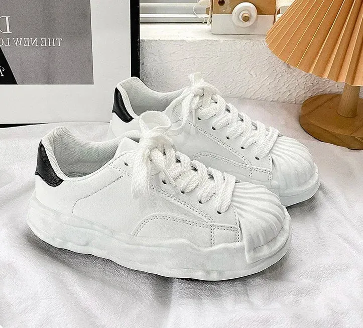 Sohiwoo Women's Canvas Sneakers Dirty Shoes New Student Canvas Thick Dissolving Heels White Shoes Lace Up Sports Shoes for Women