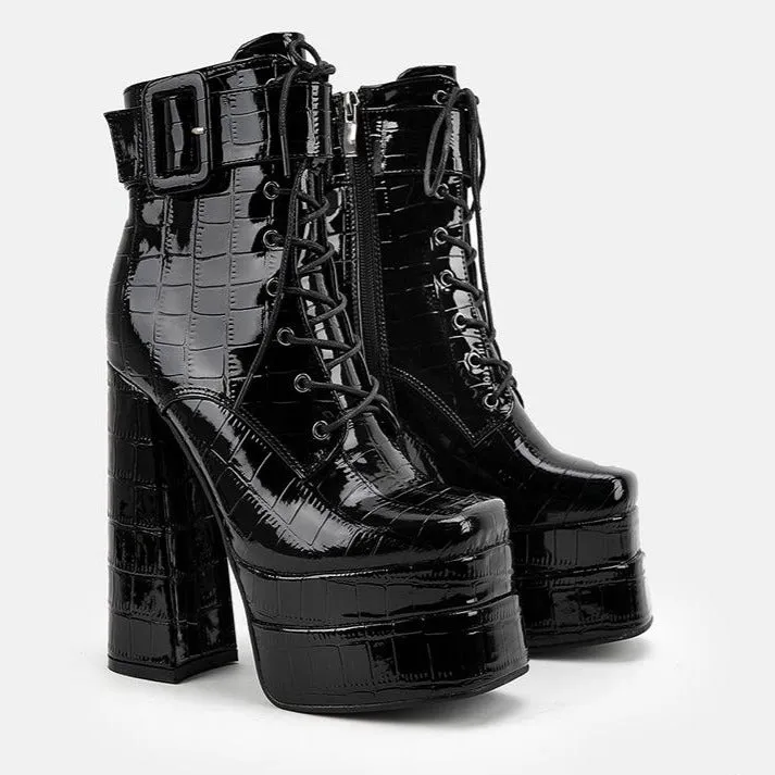 Square Toe Chunky Waterproof Platform Boots