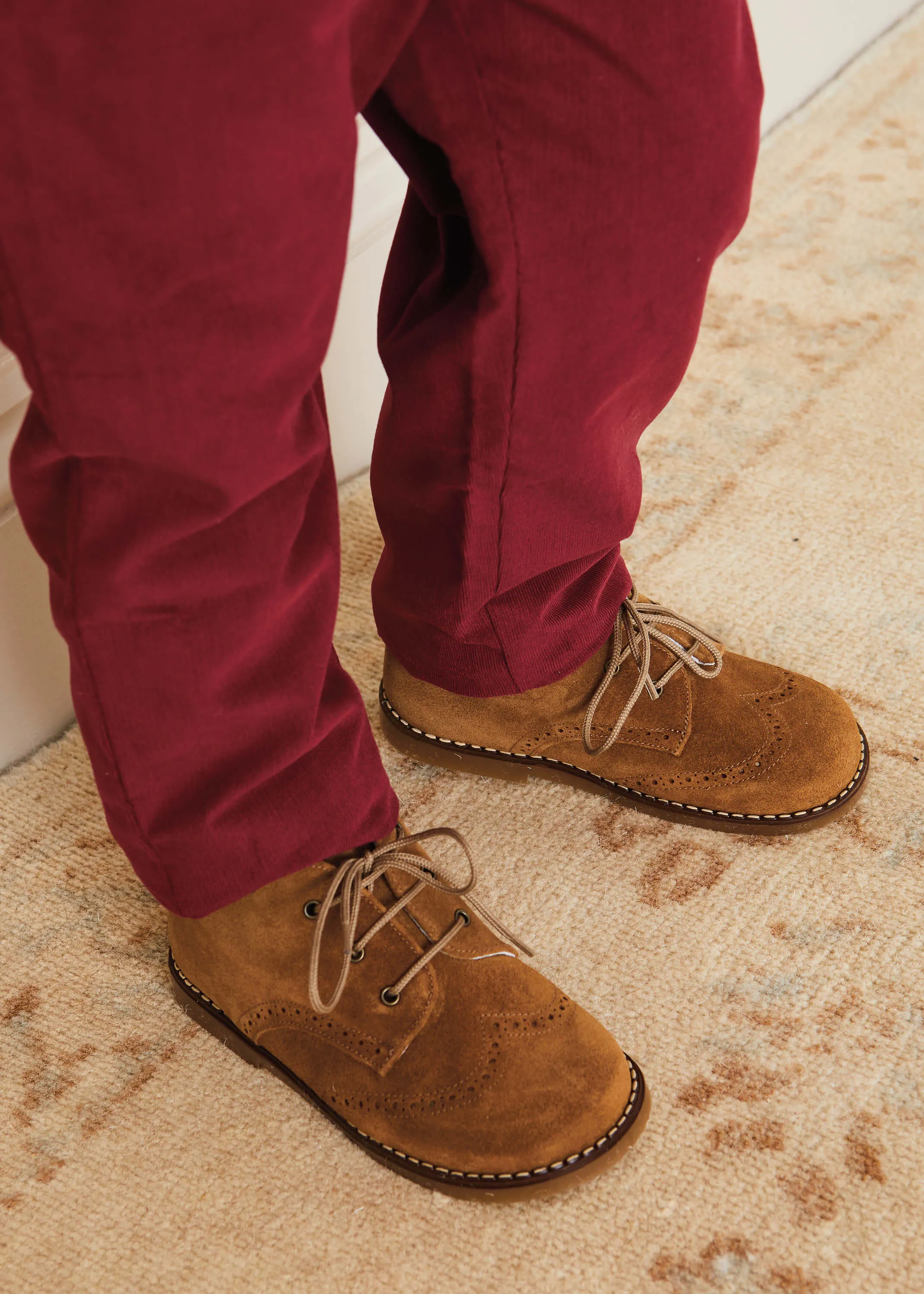 Suede Lace-Up Brogue Boots in Brown (24-30EU)