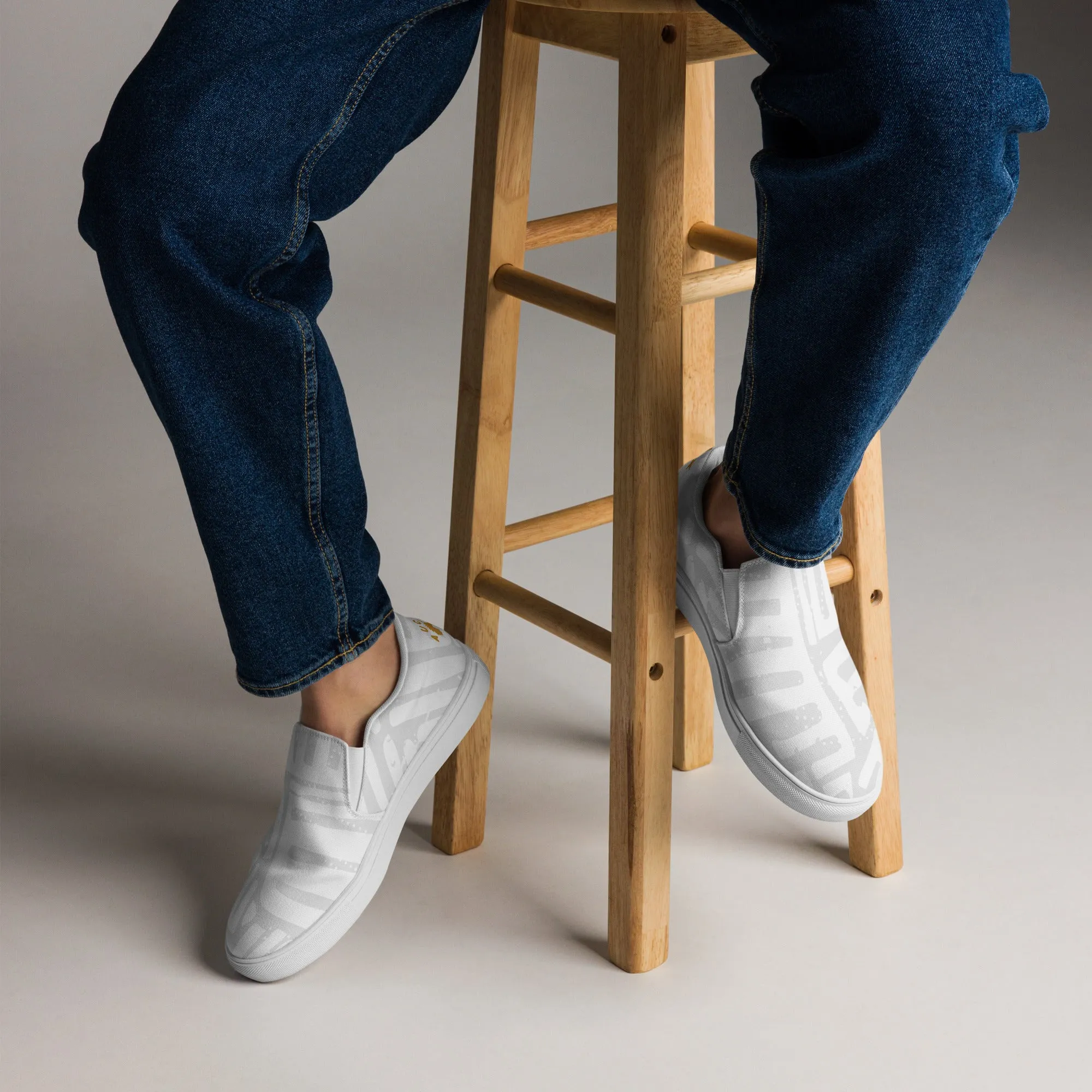 Take a Left at the Fork (Grey & White) - Canvas Slip-Ons - Men’s