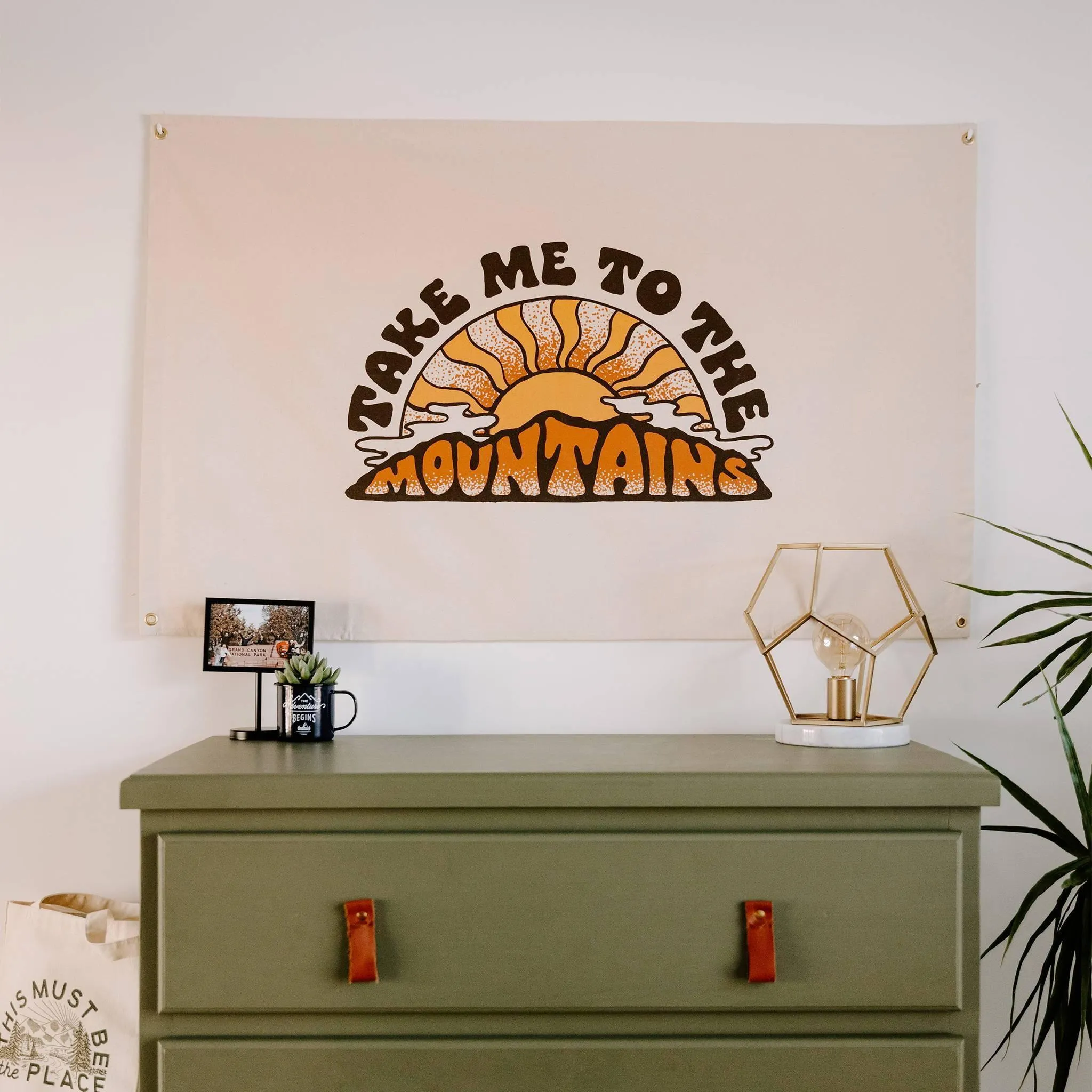 Take Me To The Mountains Canvas Flag