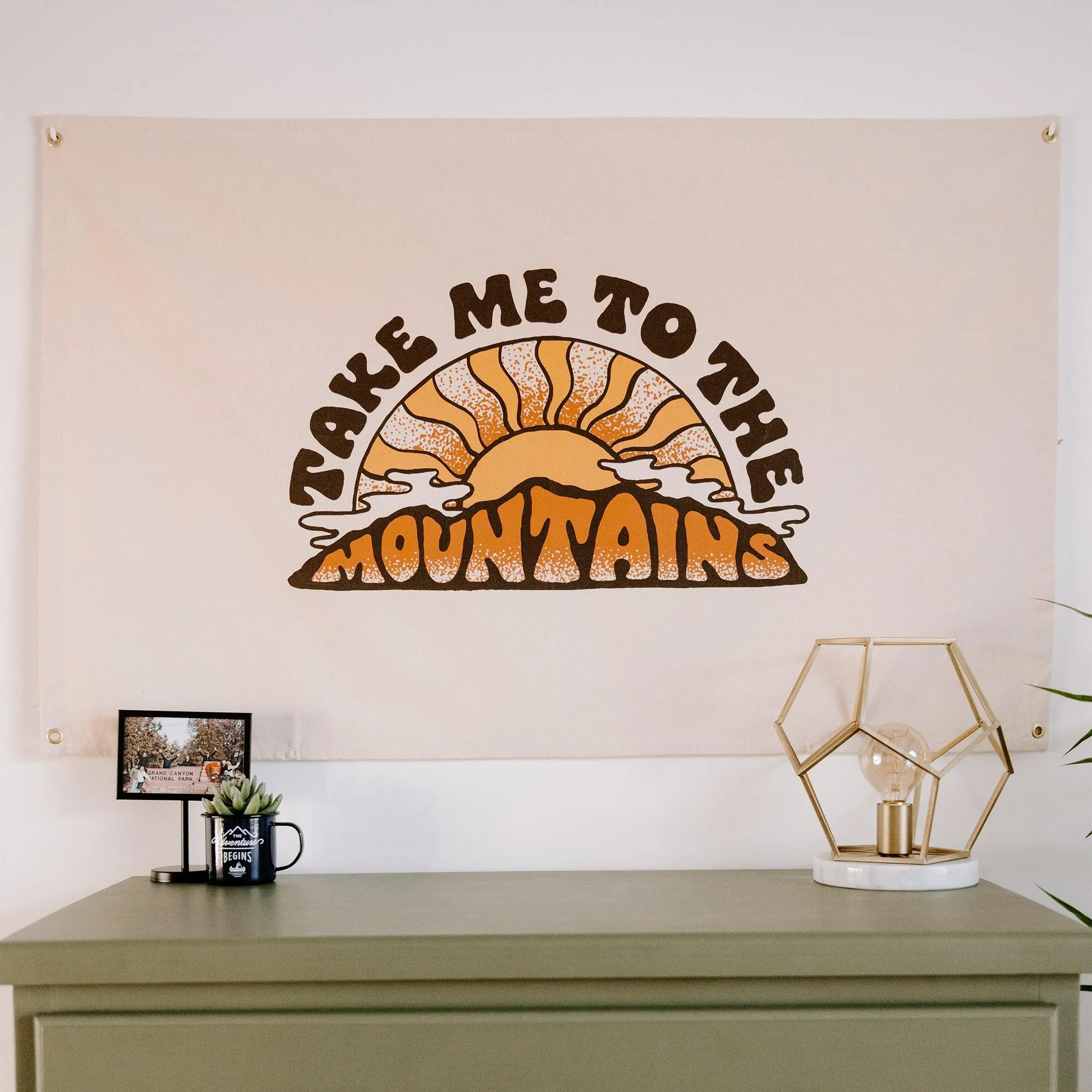 Take Me To The Mountains Canvas Flag