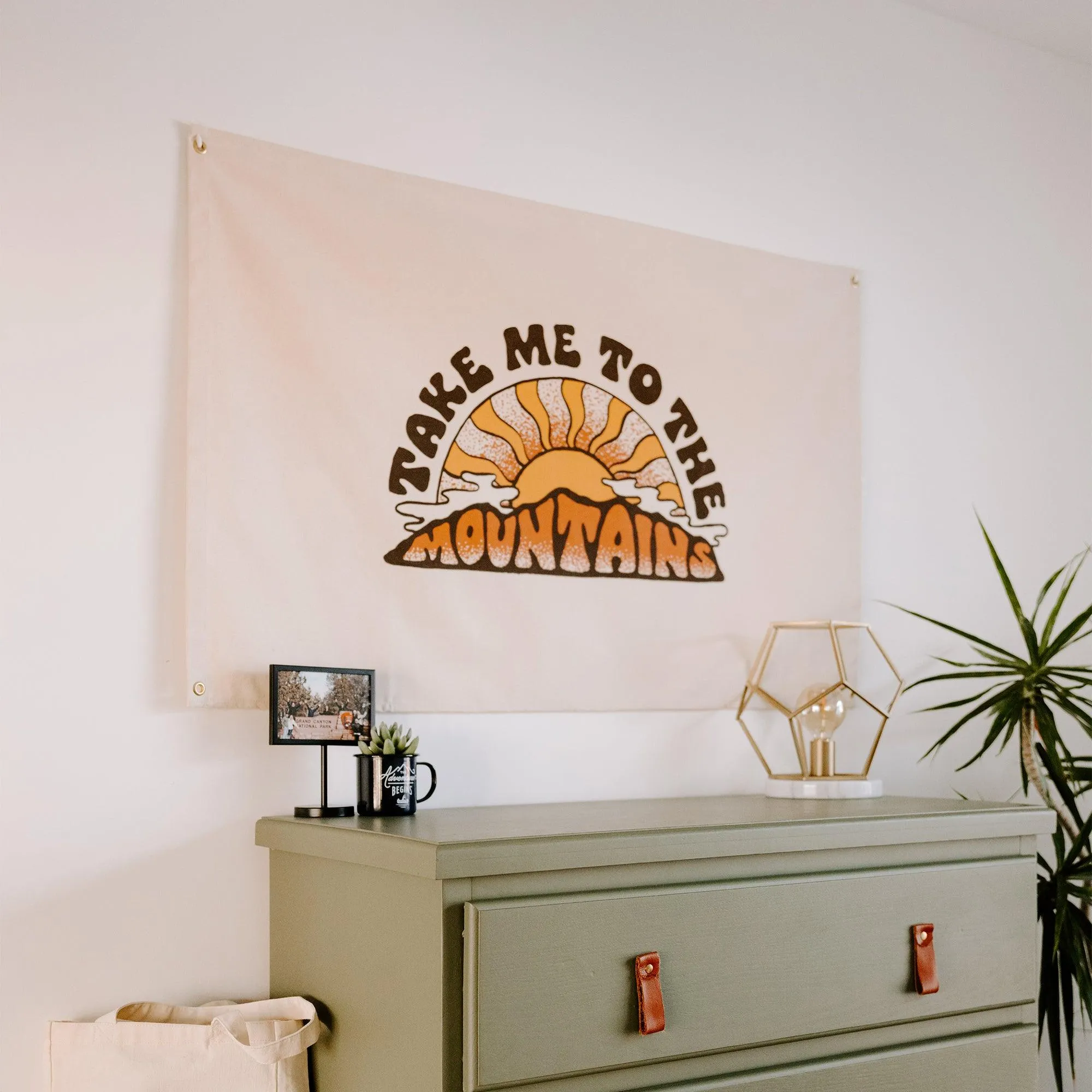 Take Me To The Mountains Canvas Flag