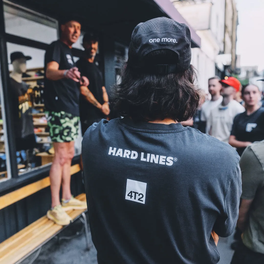 tee hard lines, running is ugly, vintage black.