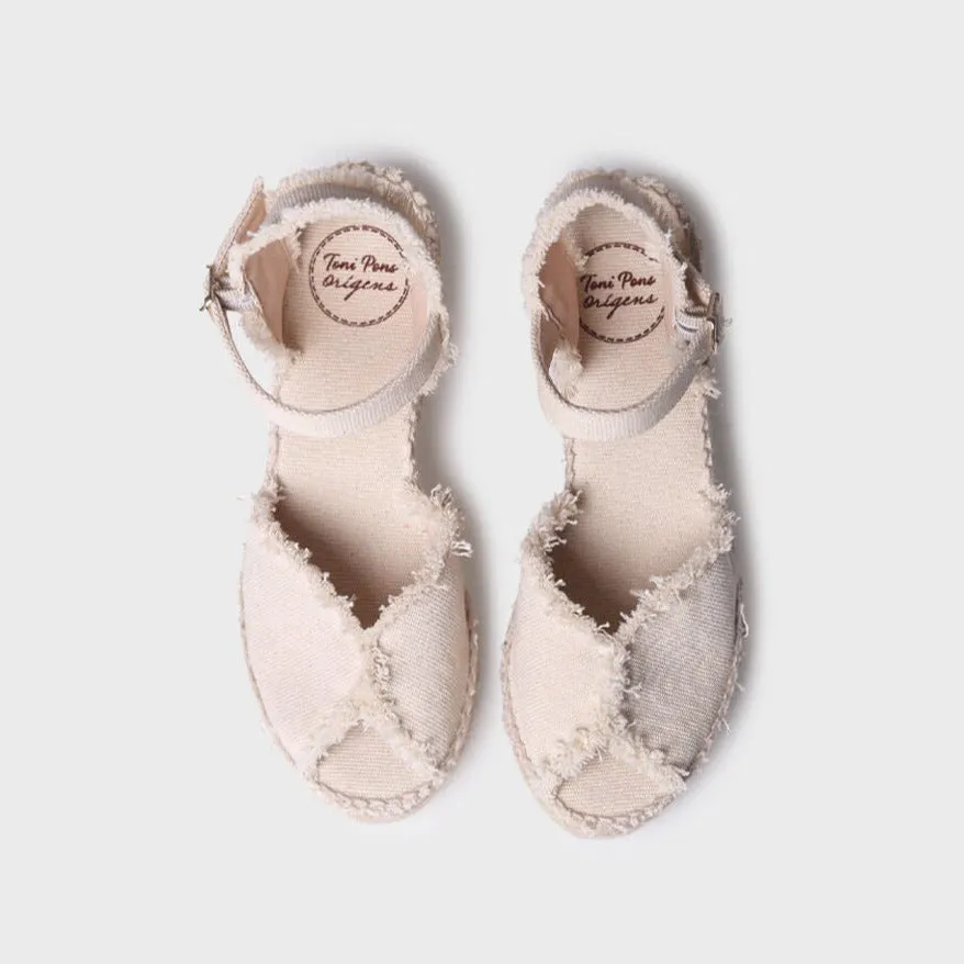 The Center Seam Frayed Canvas Espadrille in Ecru