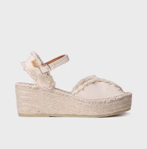 The Center Seam Frayed Canvas Espadrille in Ecru