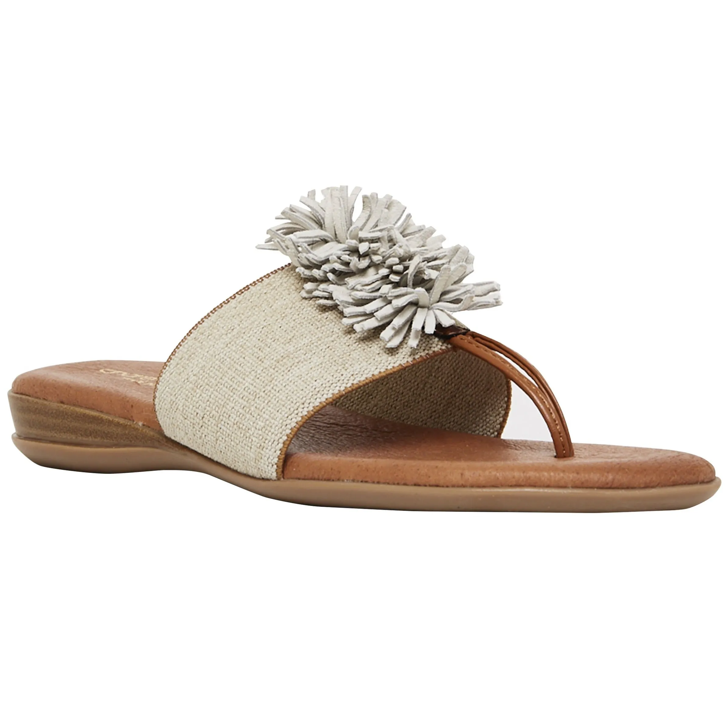 The Elastic Thong Sandal in Beige Linen