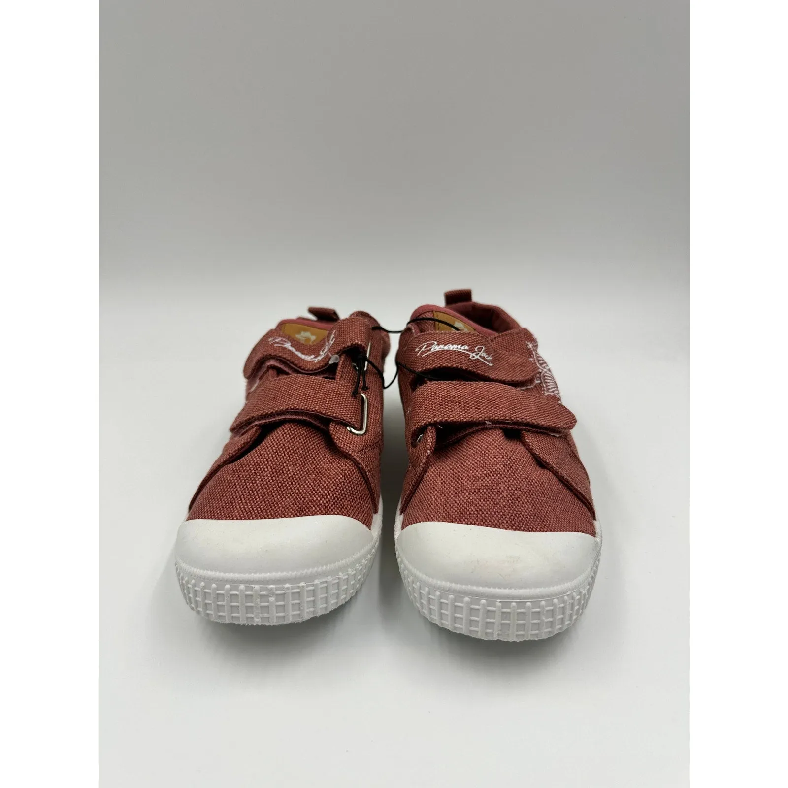 Toddler Size 4, Red/Brown Canvas Fashion Sneaker with Straps and Flower Design