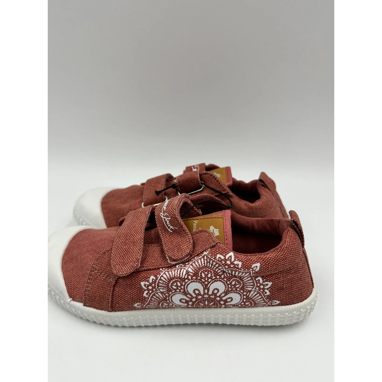 Toddler Size 4, Red/Brown Canvas Fashion Sneaker with Straps and Flower Design