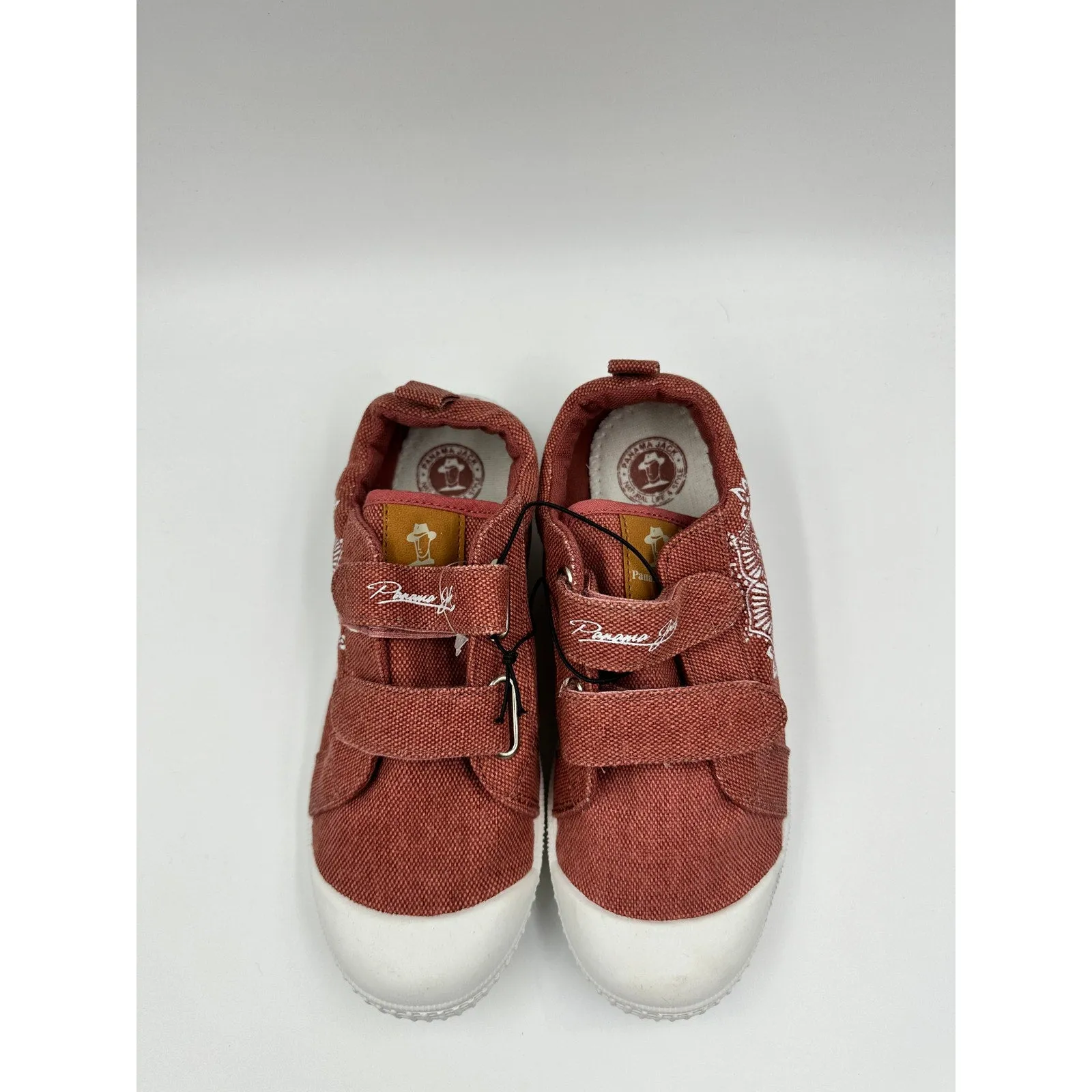 Toddler Size 4, Red/Brown Canvas Fashion Sneaker with Straps and Flower Design