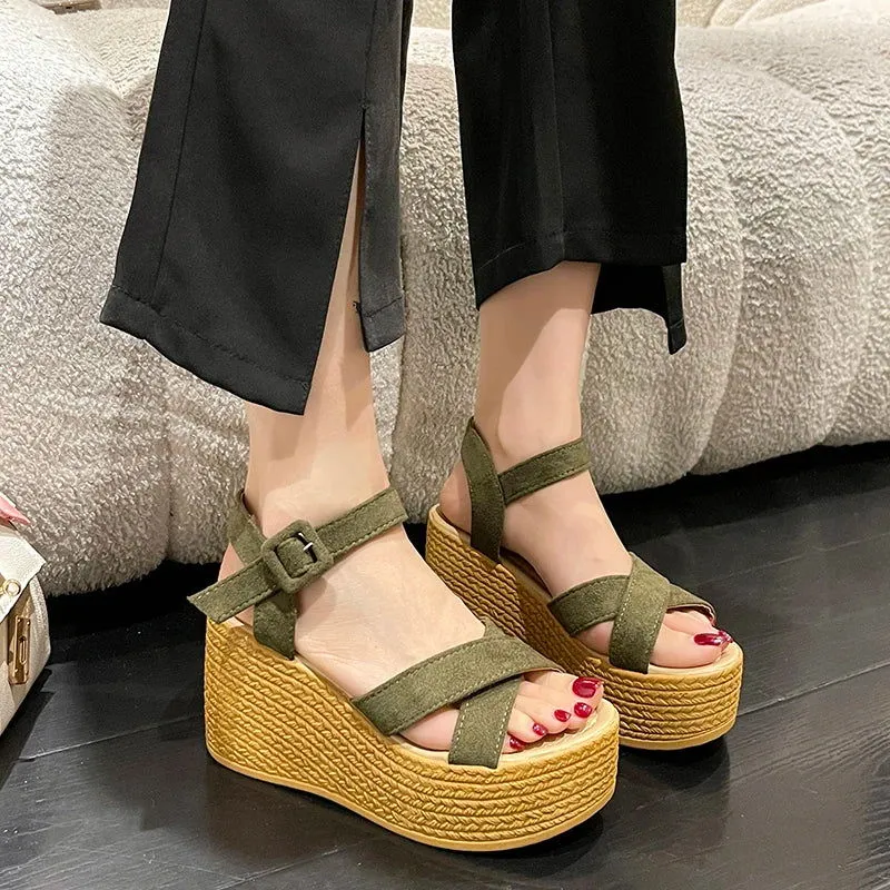 Ultra Comfortable Buckle Strap Thick Platform Wedge Sandals