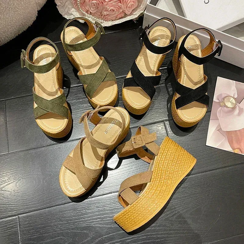 Ultra Comfortable Buckle Strap Thick Platform Wedge Sandals