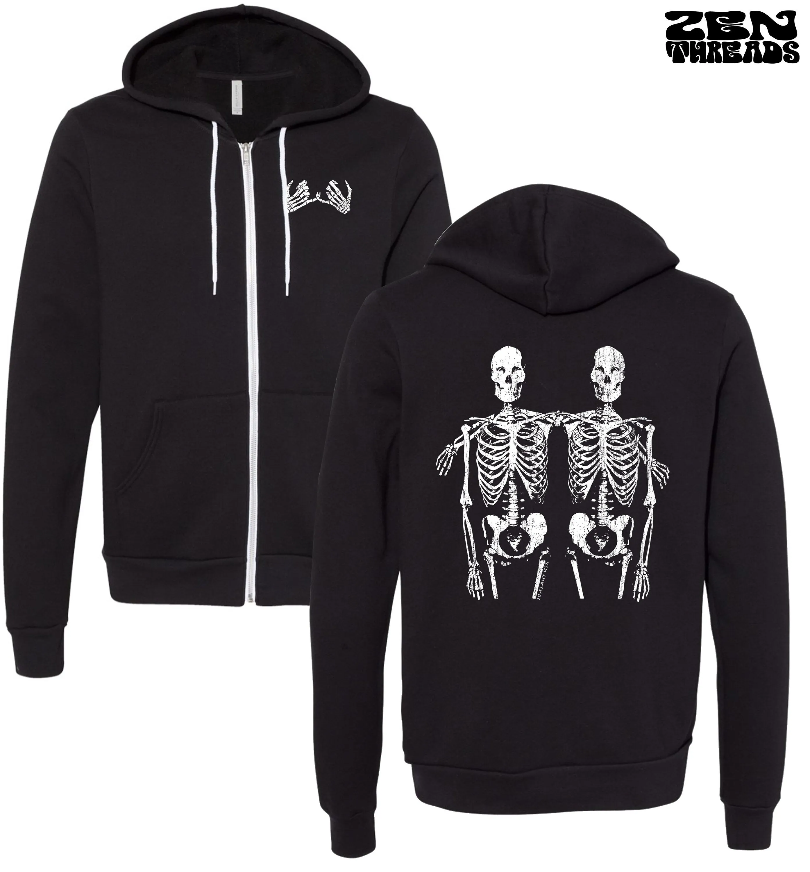 Unisex SKELETON Friends Cozy Fleece Full Zip Hoody hooded Sweatshirt (More Colors) Bella Canvas 3739