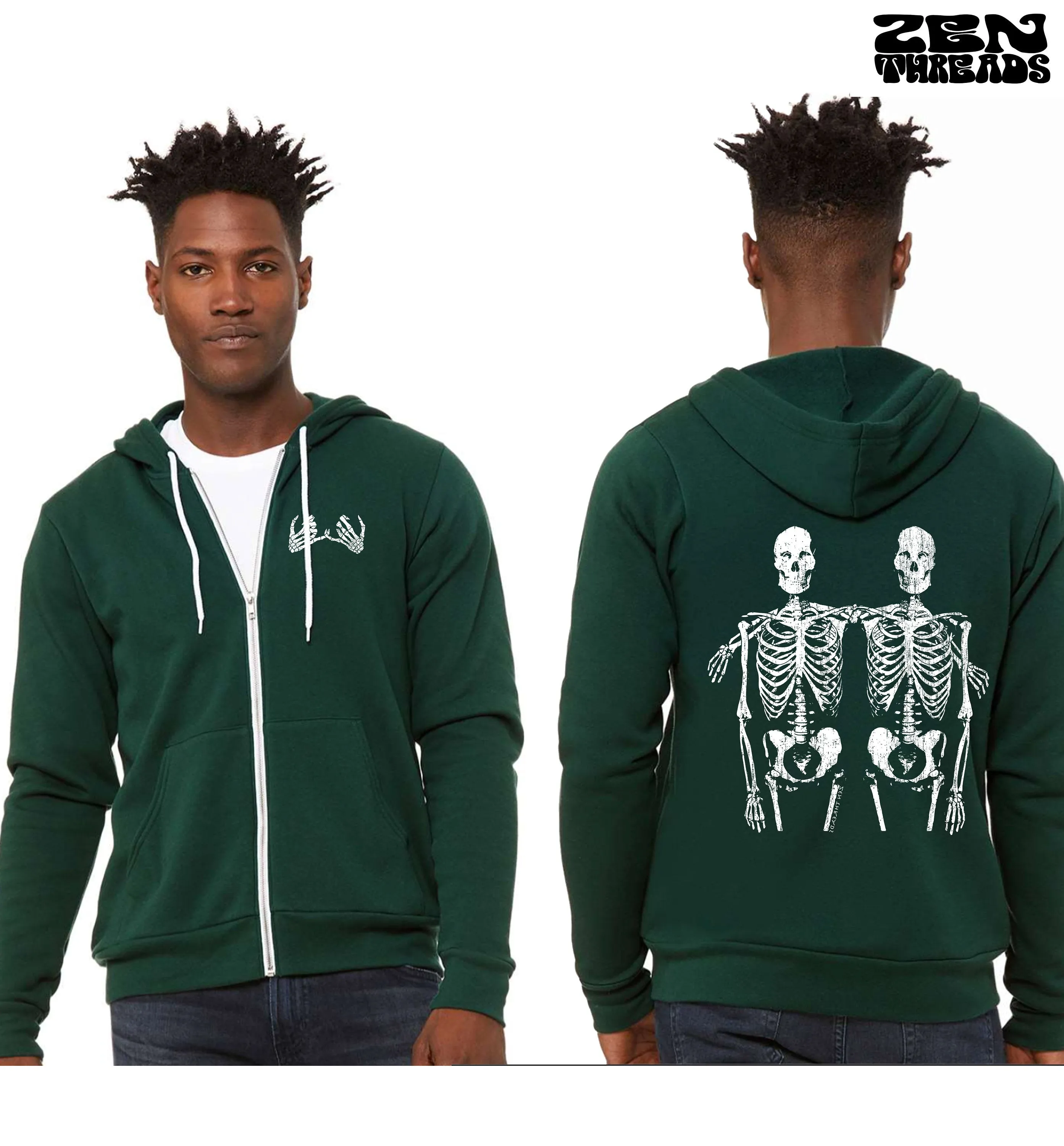 Unisex SKELETON Friends Cozy Fleece Full Zip Hoody hooded Sweatshirt (More Colors) Bella Canvas 3739