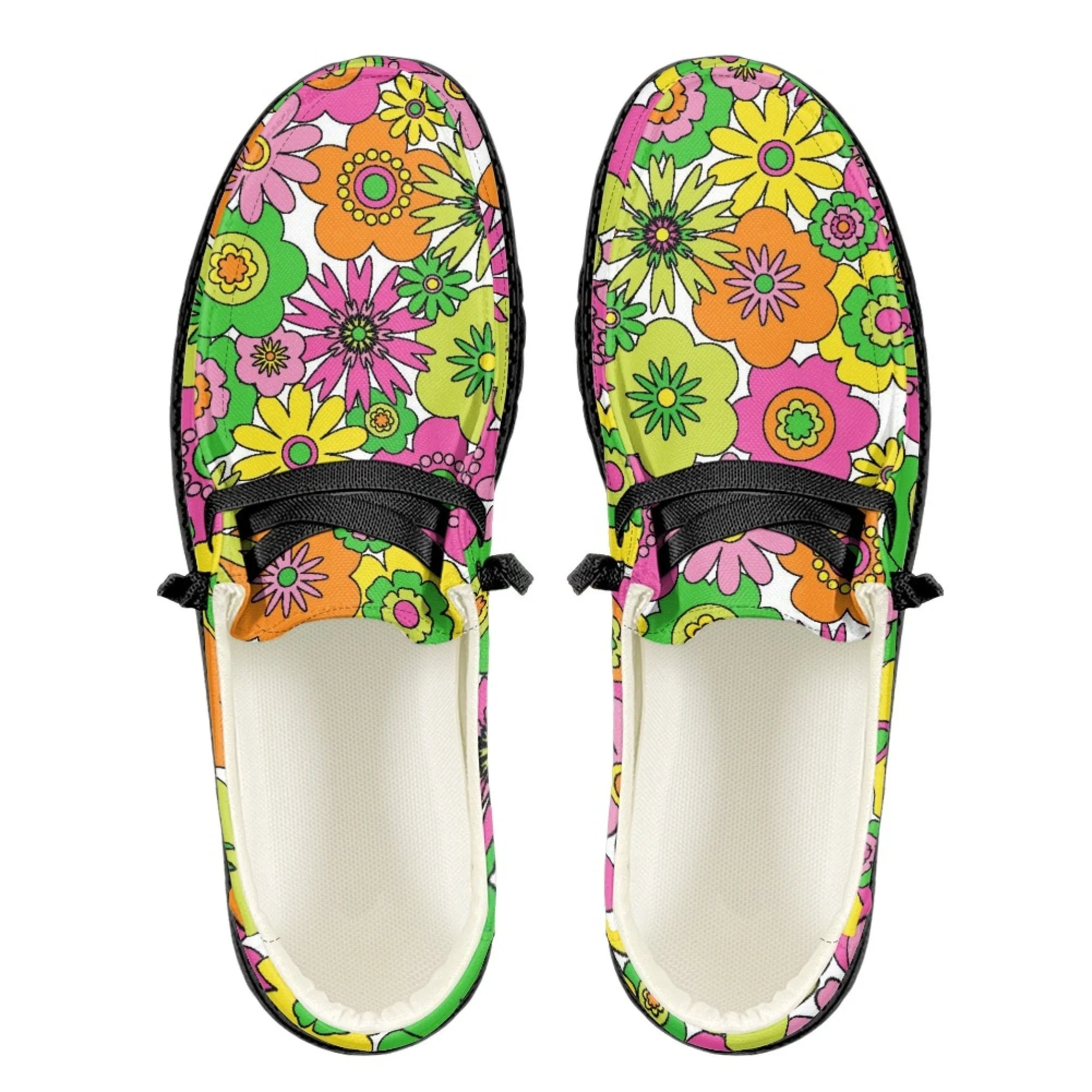 Unisex Slip On Shoes, Vintage Loafers Style, 70s Shoes, Hippie Shoes, Boho Shoes, Neon Green Pink  Shoes, Floral Shoes, Retro Loaferss