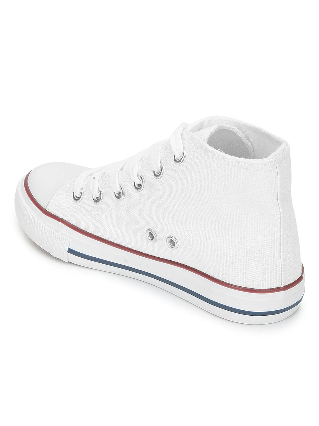 White Canvas High Ankle Stylish Lace-Up Sneakers For Kids-Unisex (TC-LKCAN4-WHT)