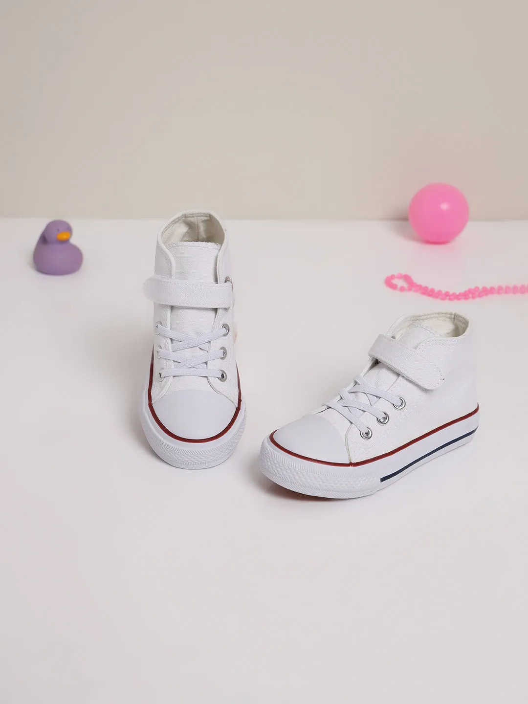 White Canvas Stylish Velcro Sneakers For Kids-Unisex (TC-VKCAN4-WHT)