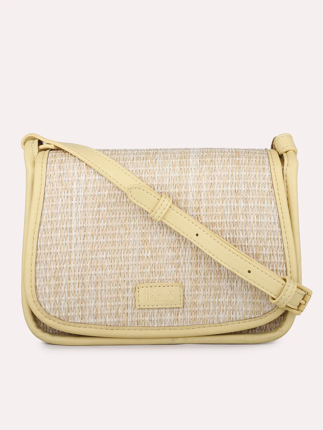 Women Yellow Textured Structured Sling Bag