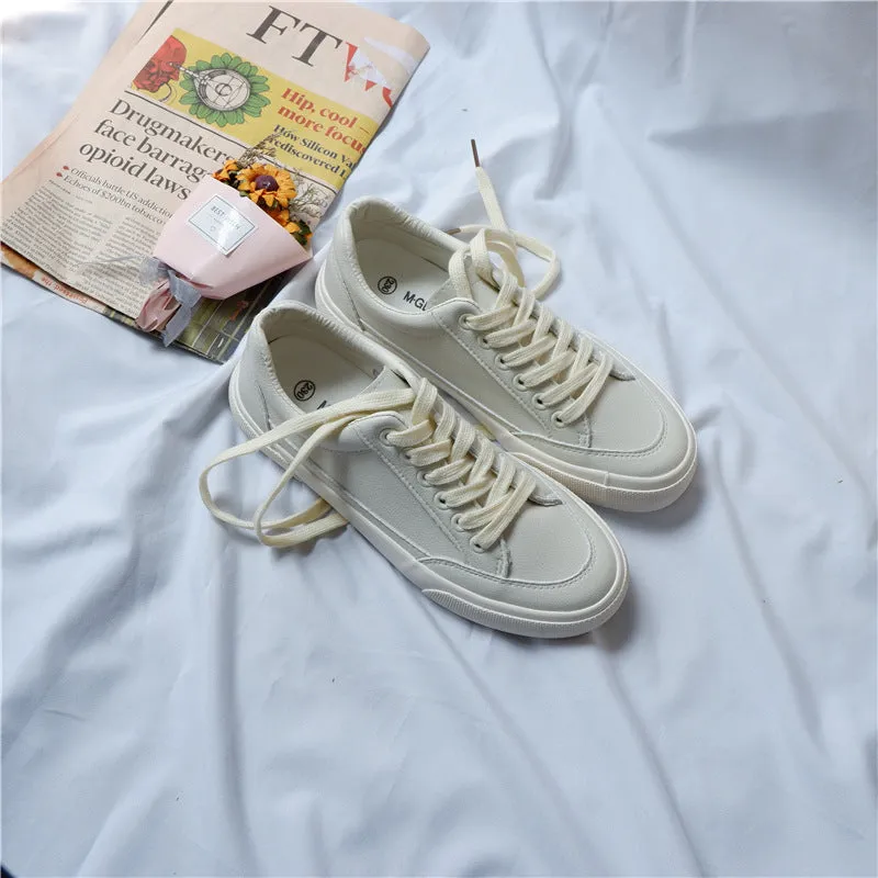 Women's Fan Street Shooting Pure White Spring Canvas Shoes