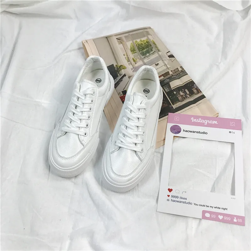 Women's Fan Street Shooting Pure White Spring Canvas Shoes