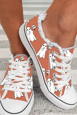 Women's Halloween Ghost Print Flat Canvas Shoes