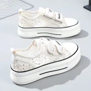 Women's Hollow Mesh Breathable Thick Bottom Height Increasing Canvas Shoes