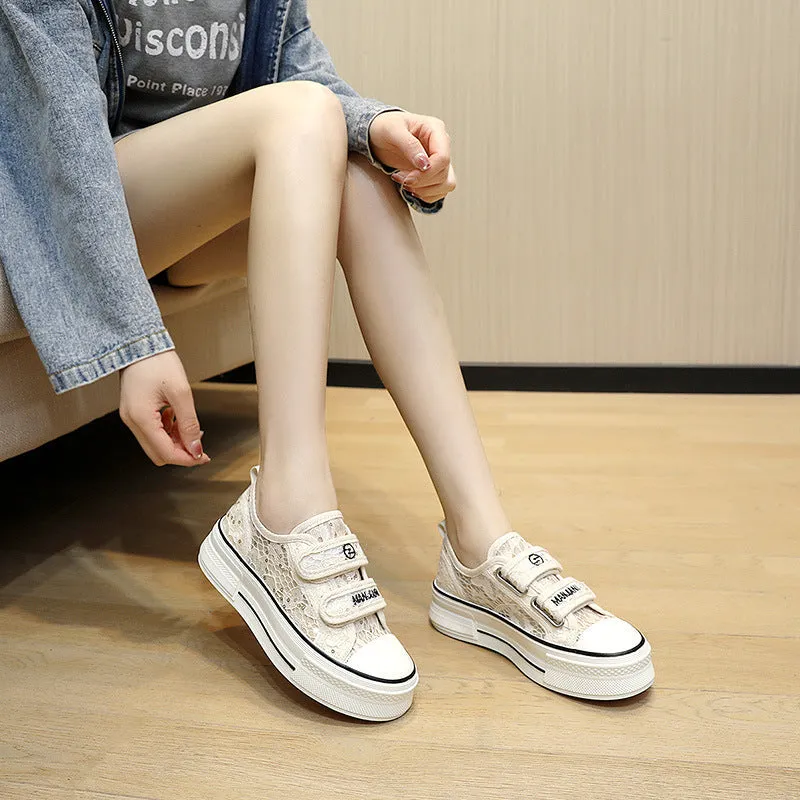 Women's Hollow Mesh Breathable Thick Bottom Height Increasing Canvas Shoes