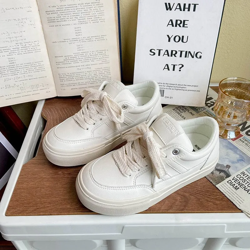 Women's Spring White Retro Surface Niche Canvas Shoes