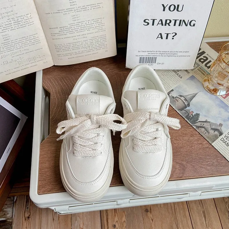 Women's Spring White Retro Surface Niche Canvas Shoes